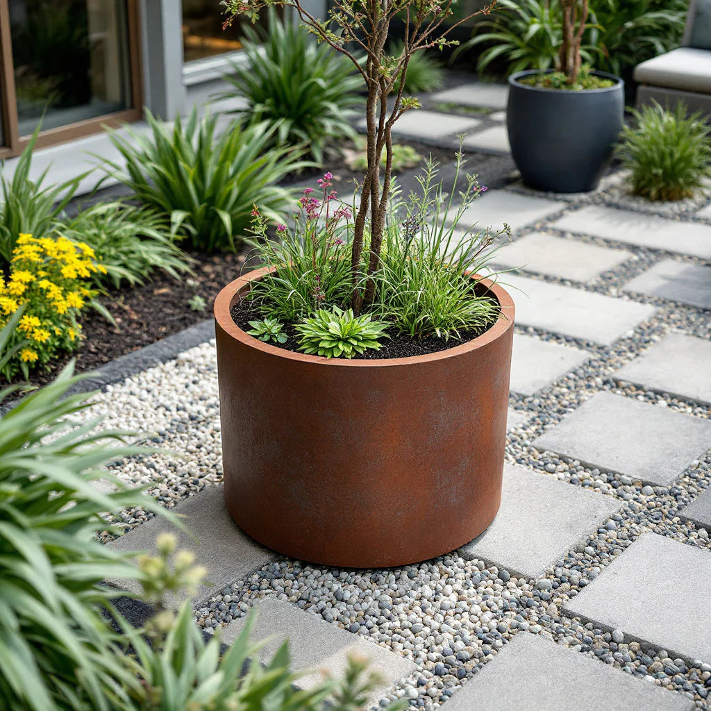 Corten Steel Cylinder Planters
