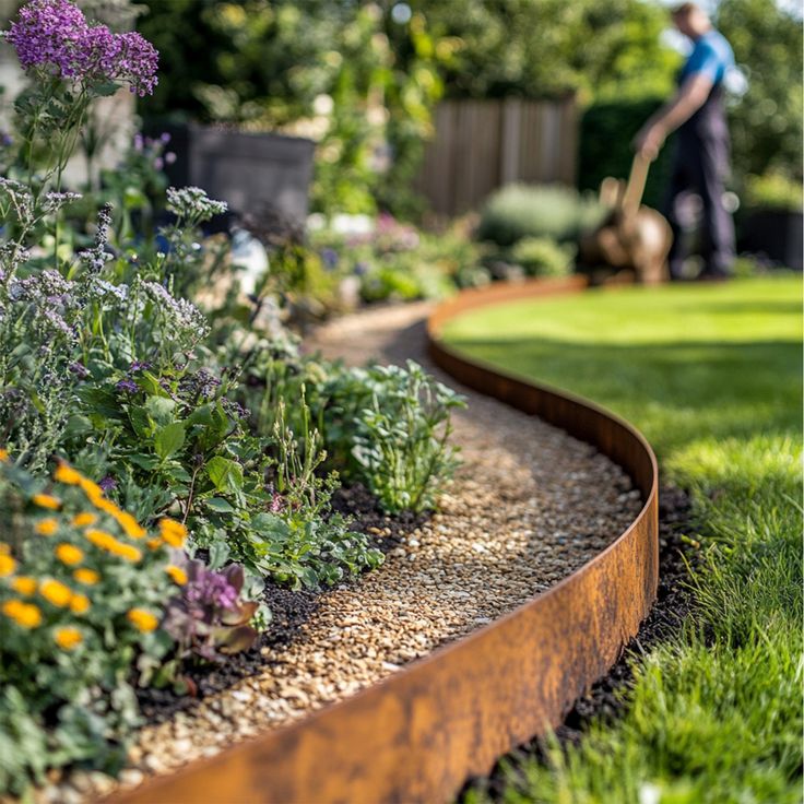 3mm steel garden lawn edging installed in a UK garden border