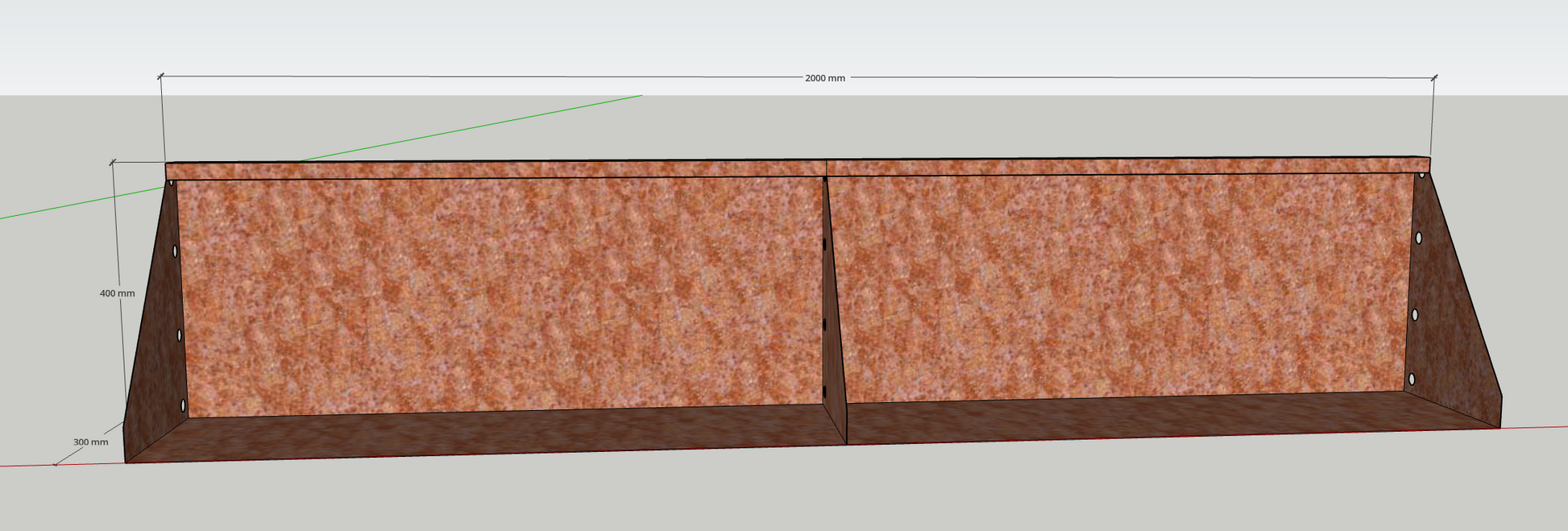 Diagram of straight modular Corten Steel Raised Bed Planter with dimensions